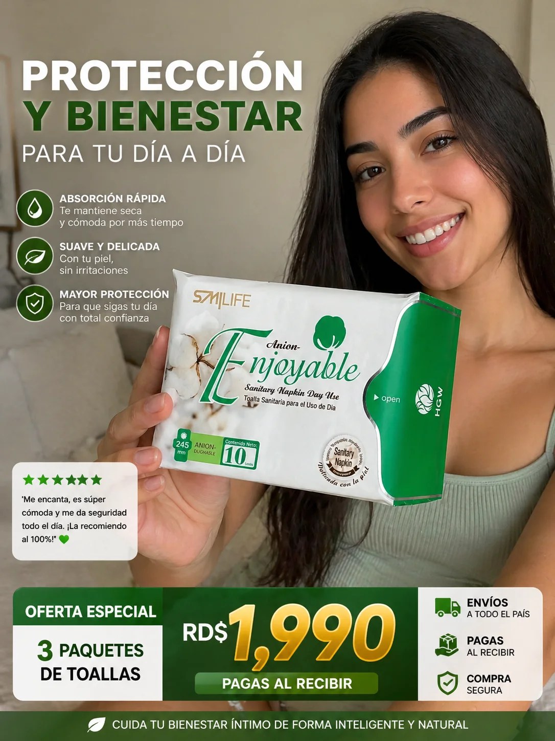 Toallas Premium HGW uso día, 3 paquetes por RD$1,990